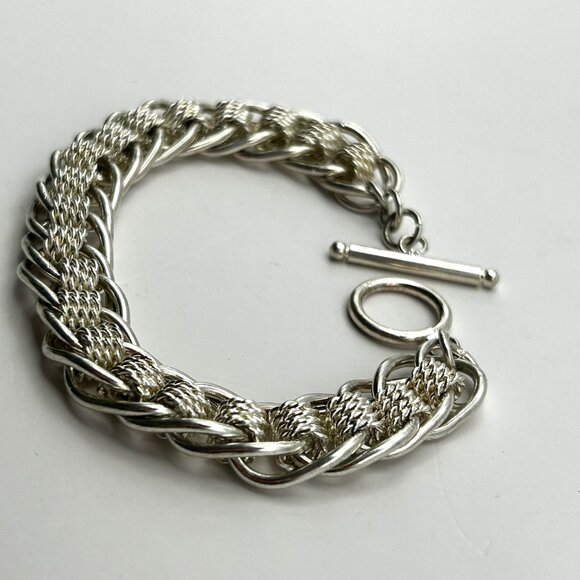 Sterling Silver 925 Heavy Woven Mesh Curb Link Toggle Clasp 37g 7.75” - Picture 5 of 9
